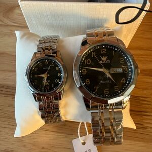 Olex Silver and Black Men's Watch Set